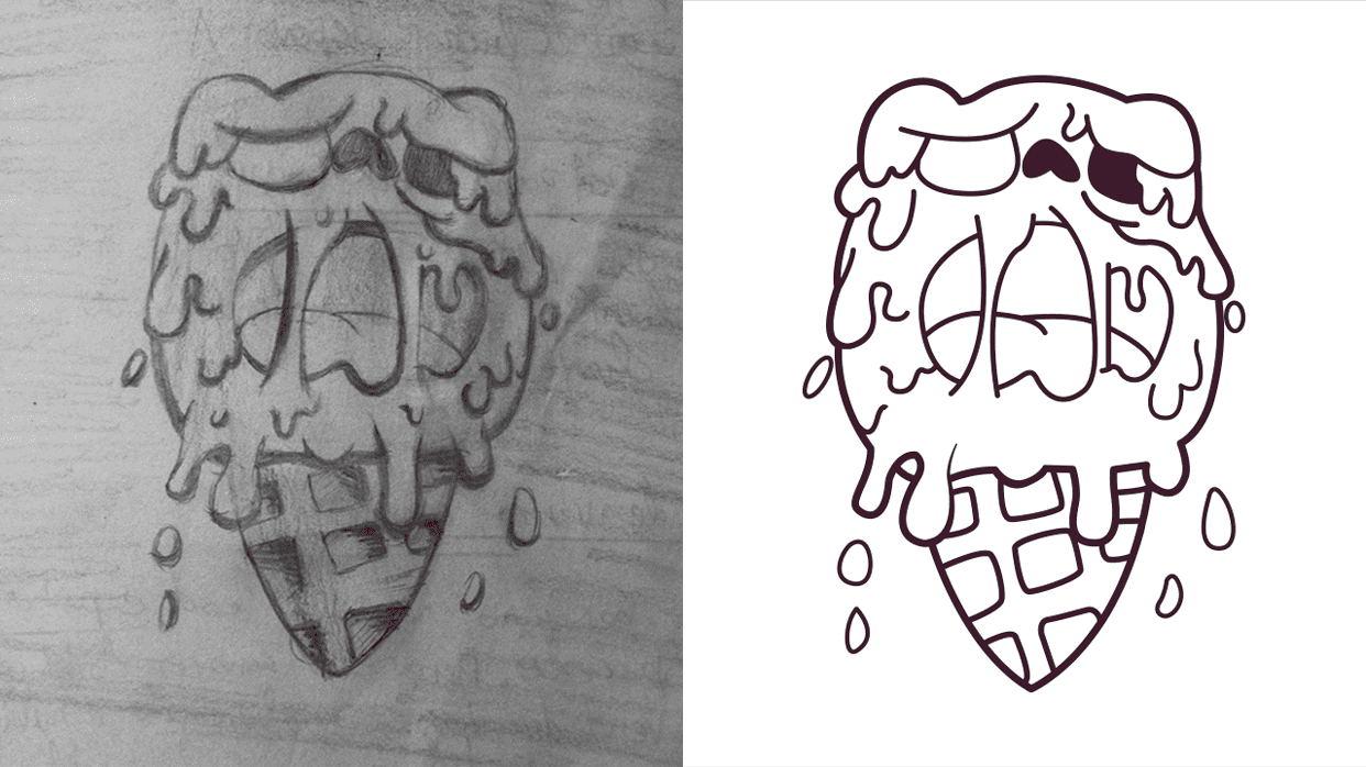 Antes e depois da ilustração Melting Summer